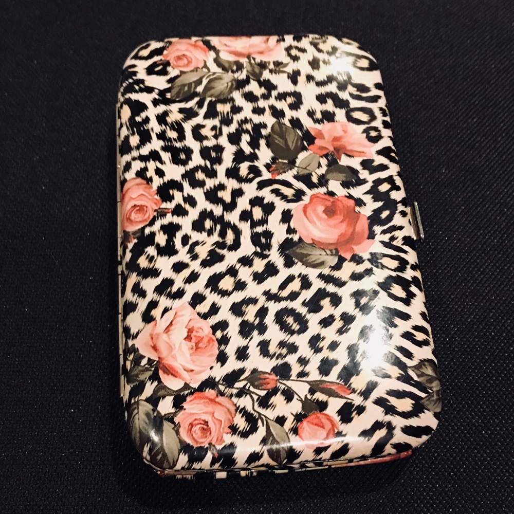 Pink/Blk Rose & Leopard Print Nail Case/Wallet
